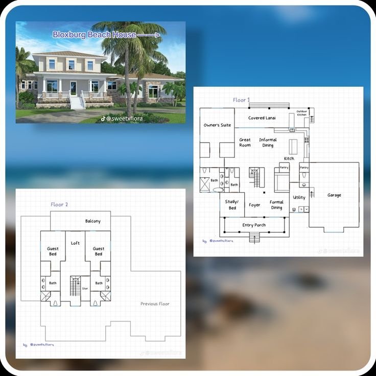 the floor plan for this beach house is shown in blueprints and has two separate rooms