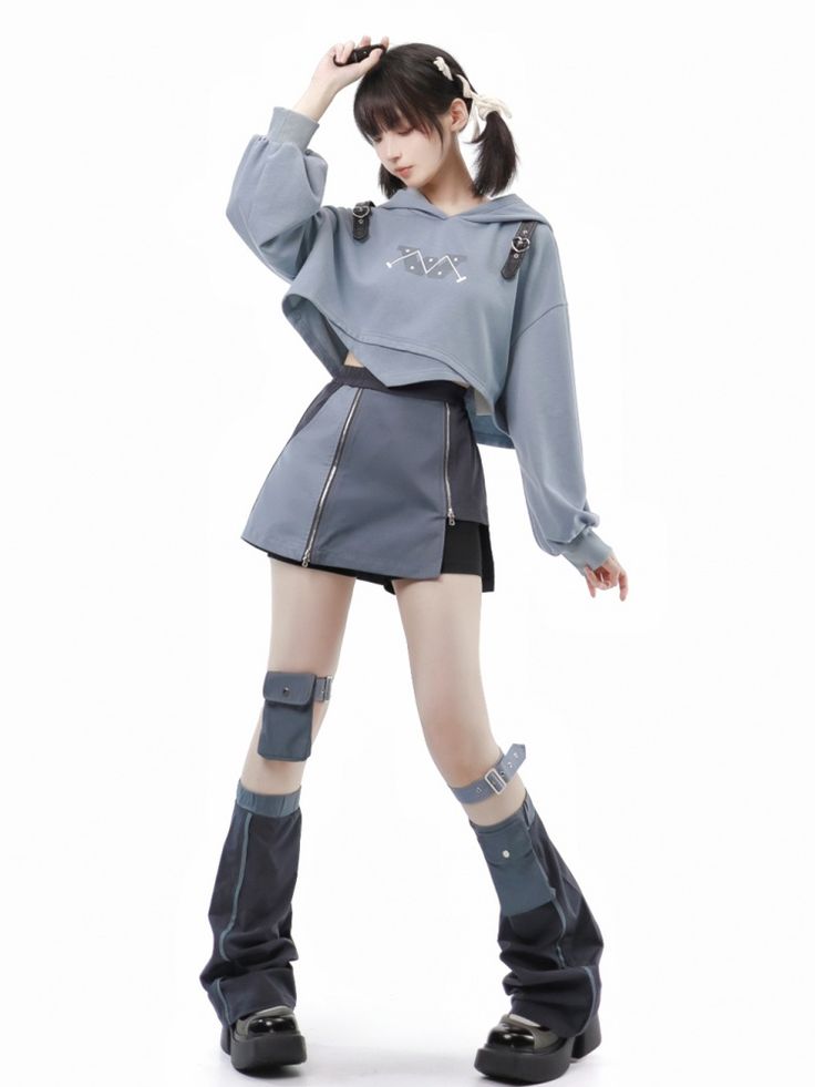 Open Jacket Reference, Cute Futuristic Outfits, Cybercore Outfit Ideas, Cybercore Outfit, Skirt Leg Warmers, ماثيو ماكونهي, Tops And Bottoms, Female Pose Reference, Jacket Suit