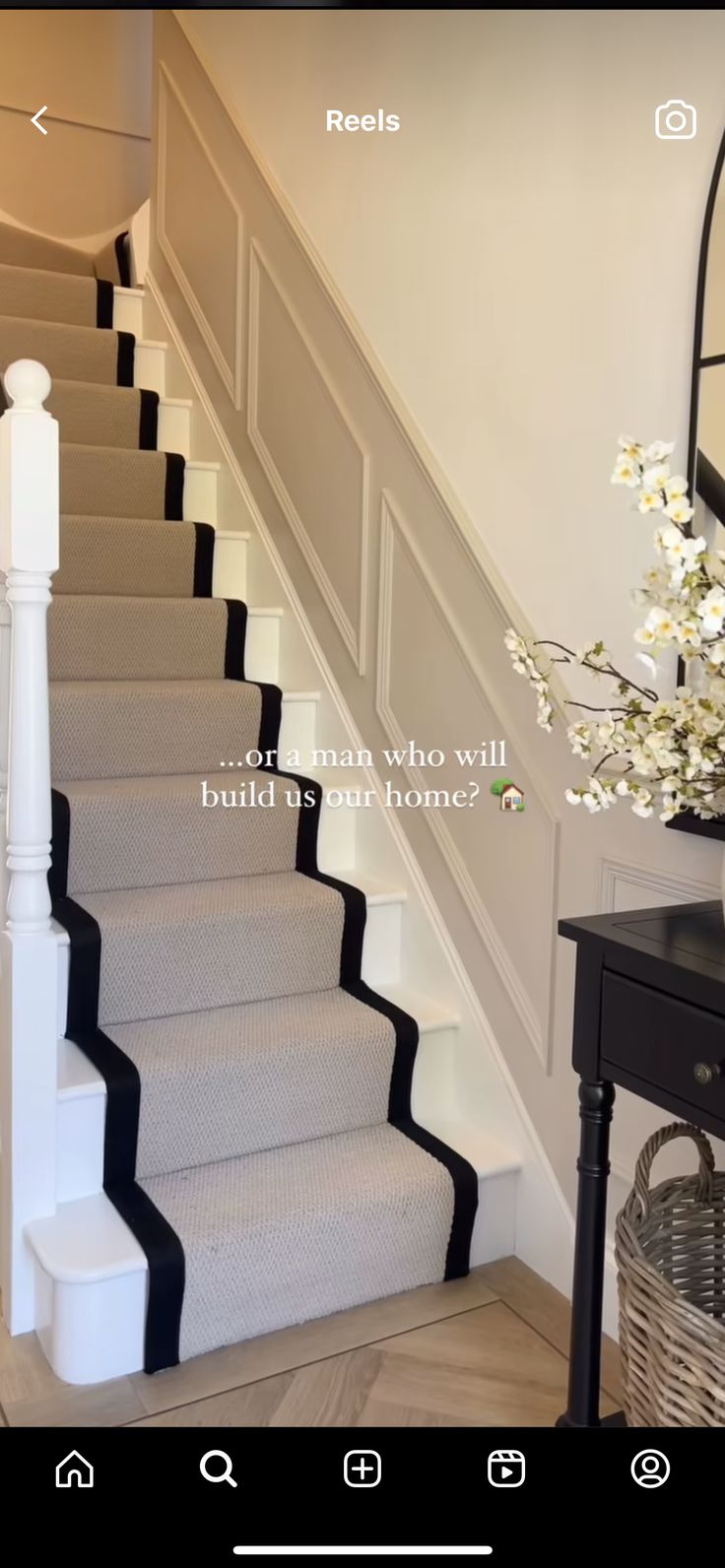 the stairs in this house are painted black and white with an accent color that matches