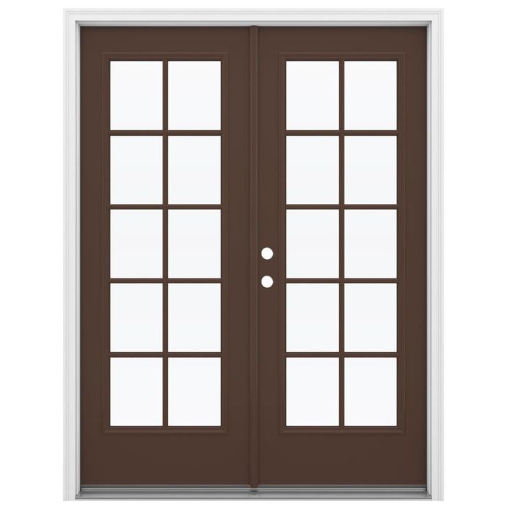 a brown double door with two sidelights