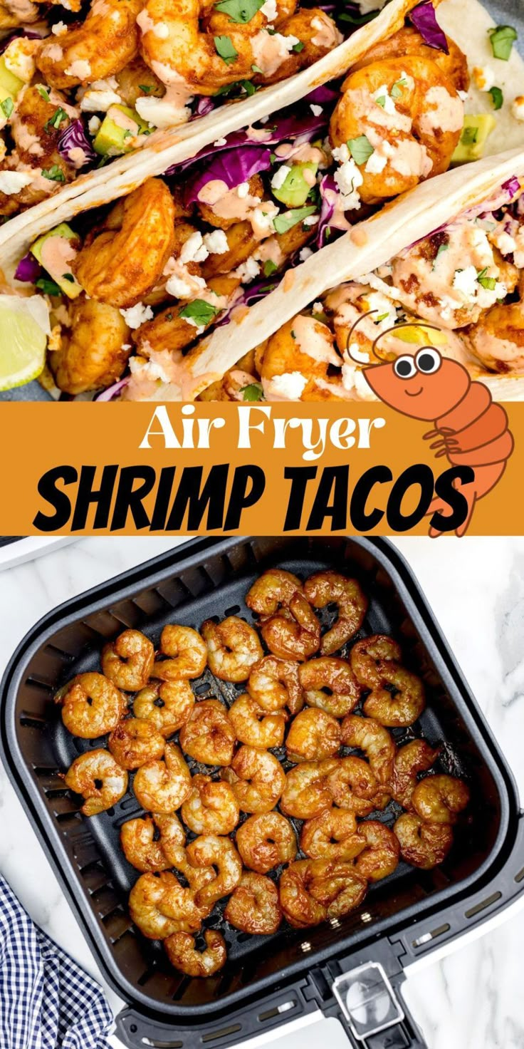 air fryer shrimp tacos with text overlay