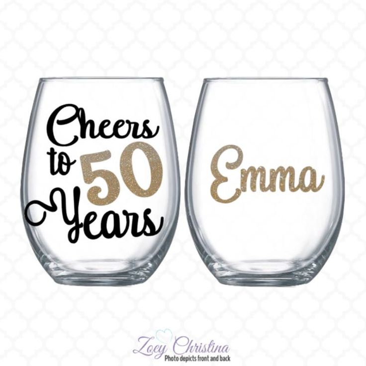 two wine glasses with the words cheers to 30 years printed on them, one in pink and one in black