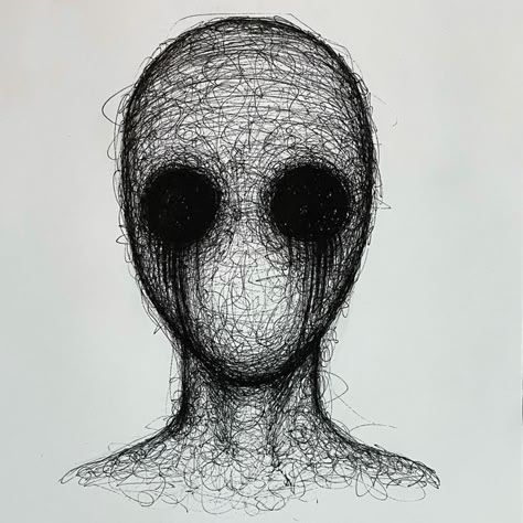 an alien head is shown in black and white, while the image appears to be made out of string