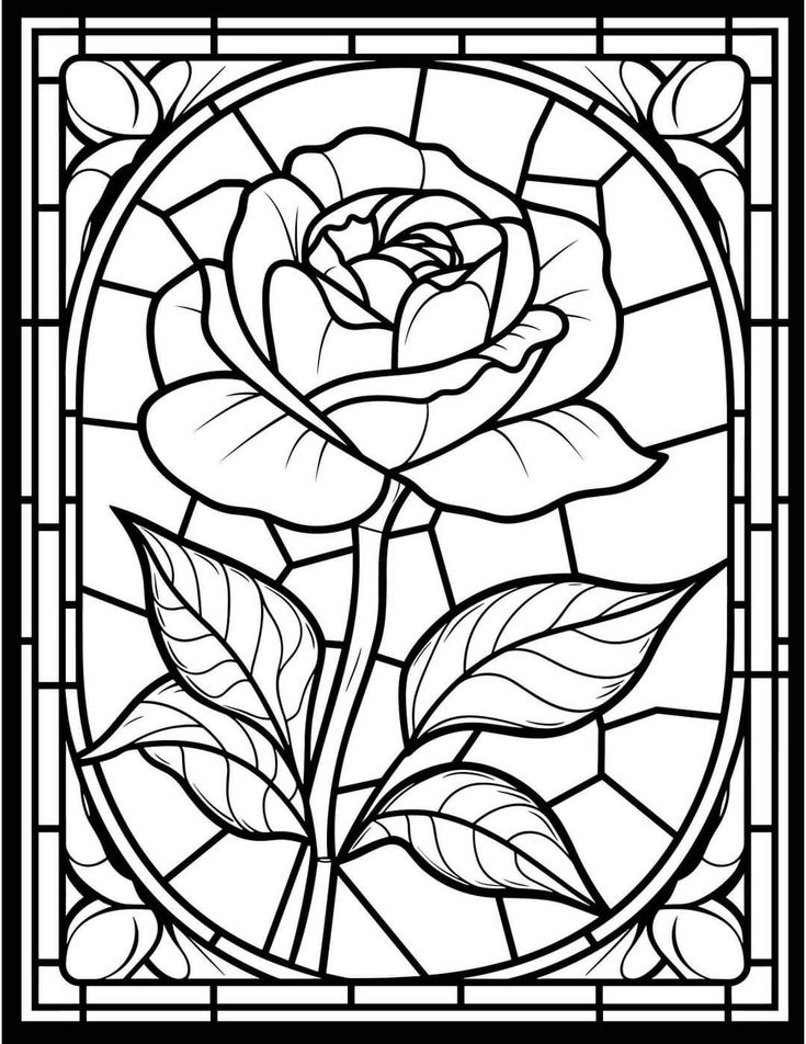 a stained glass window with a rose in it