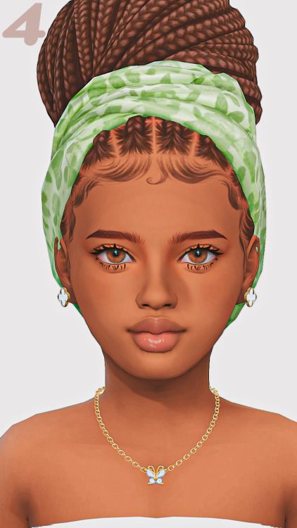 a digital painting of a woman wearing a green head scarf and necklace, with her hair in a bun