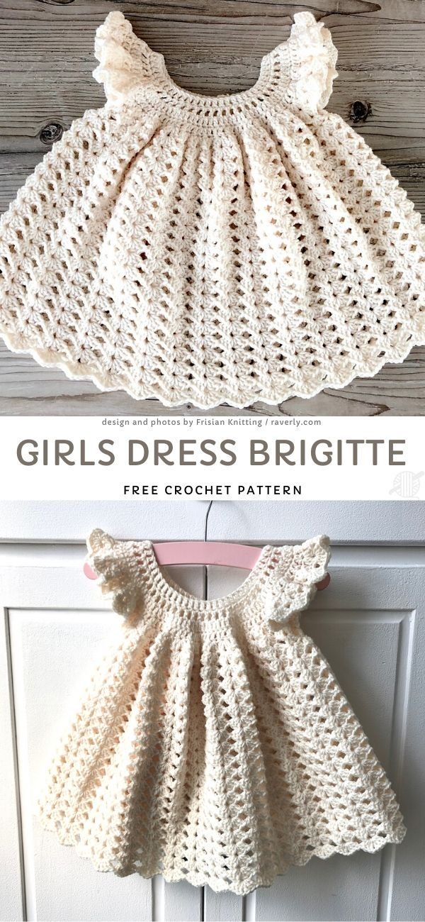 the crochet baby dress pattern is shown in two different sizes, and has been made