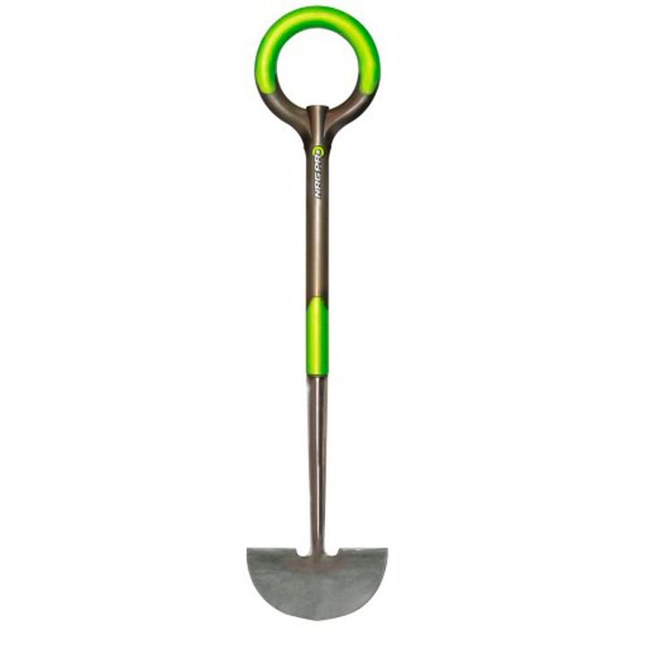 a shovel with a green handle on it