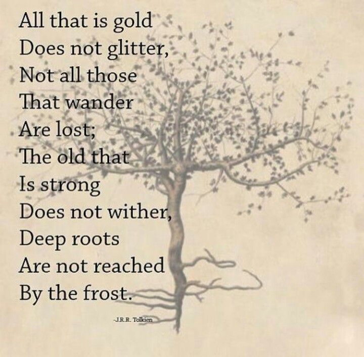 a tree with roots and the words all that is gold does not glitter, not all those that wander are lost