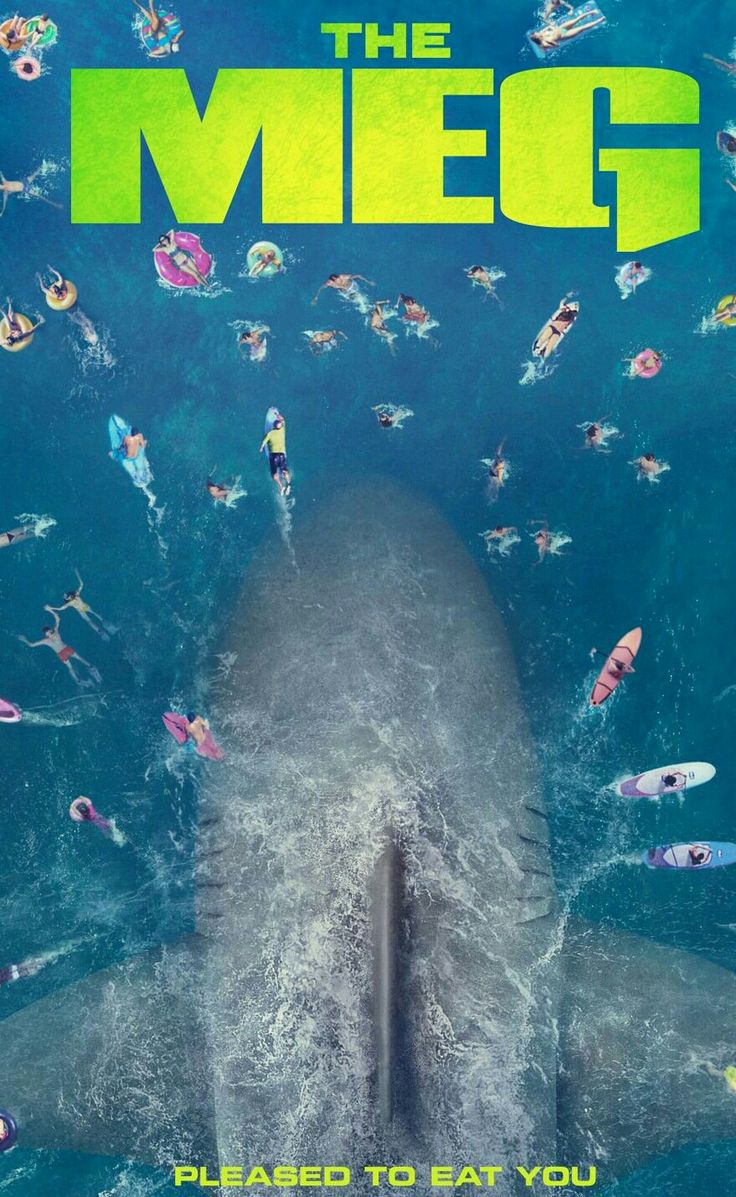 a movie poster for the film, where people are swimming in the water and surrounded by sharks