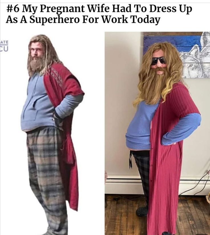 two pictures of people with long hair and beards, one is dressed as a bearded man