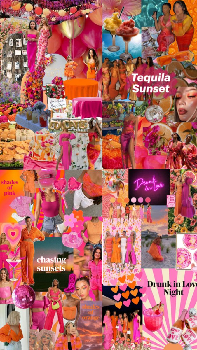 the collage shows many different colors and styles of dresses, hats, and accessories