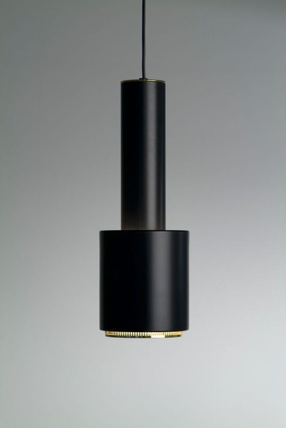 a black pendant light hanging from a ceiling