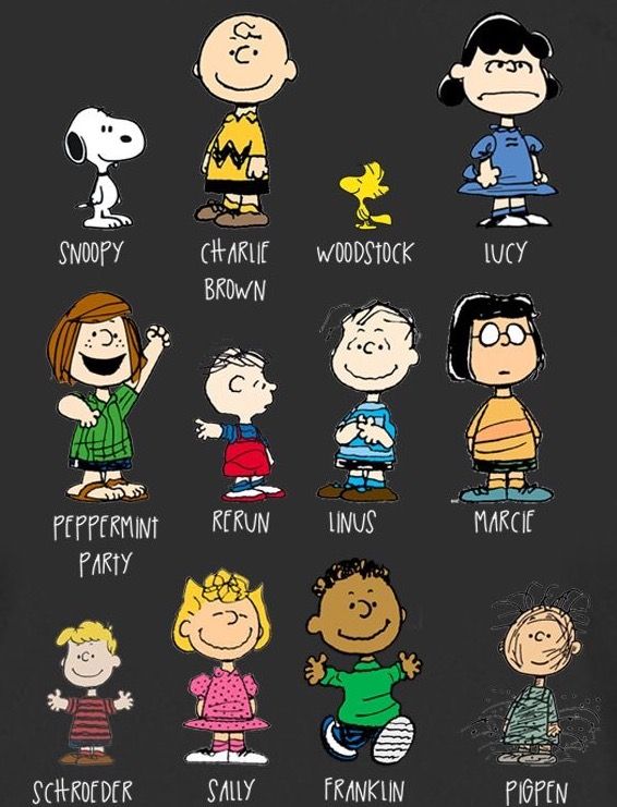 a poster with the names of different cartoon characters on it's blackboard background