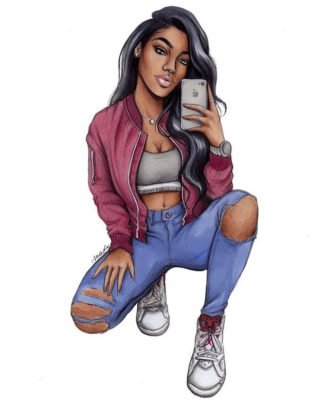 a drawing of a woman sitting on the ground taking a selfie with her cell phone