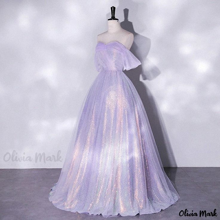 Olivia Mark - Purple Evening Gown with Mesh Shoulder and Elegant Netting for Banquets and Hostesses Purple Evening Gown, Prom Dresses Off The Shoulder, Sequin Ball Gown, Purple Fairy, Gown Pictures, Evening Wear Dresses, Glitter Ball, Purple Prom, Gown Bridal