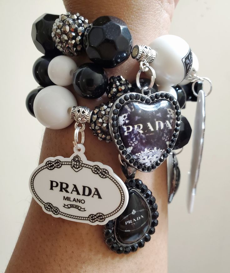 3 beaded bracelets 7 charms Sorority Diy, Holiday Bracelets, Crystal Bead Jewelry, Arm Jewelry, Sports Bracelet, Pretty Bracelets, Bead Charm Bracelet, Charm Bangle, Bangle Set