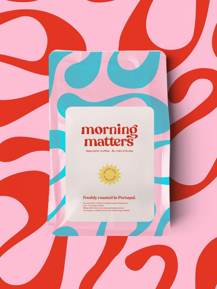 a packet of morning matters on a pink and blue background