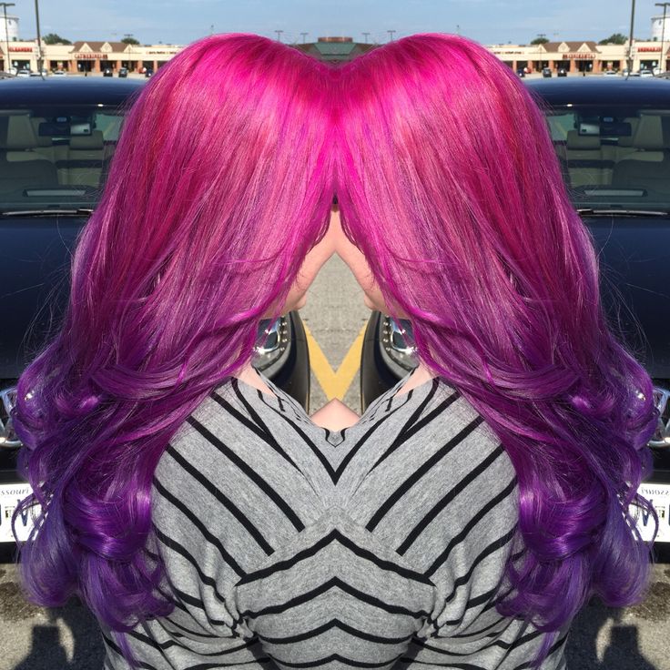 Purple Fading Into Pink Hair, Pink Roots Purple Hair, Pink Purple Ombre Hair, Pink To Purple Ombre Hair, Fusha Hair, Wild Orchid Hair Color, Pravana Vivids Wild Orchid, Orchid Hair Color, Purple And Pink Hair