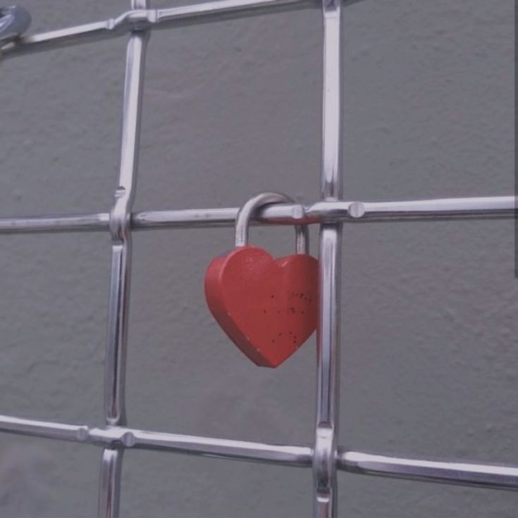 a heart shaped padlock attached to a chain link fence