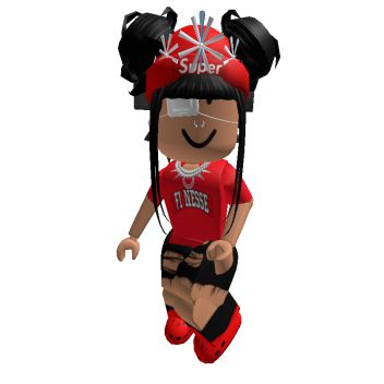 a cartoon character is dressed in red and black