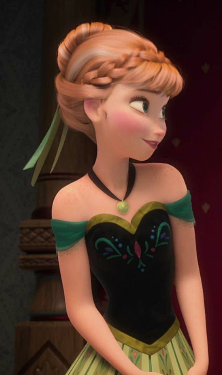 a cartoon character in a dress with braids