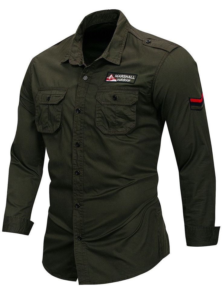 Kemeja Denim, Military Style Shirts, Military Shirt, Cargo Shirts, Long Sleeve Casual Dress, Military Men, Shirt Dress Casual, Work Shirts, Military Fashion