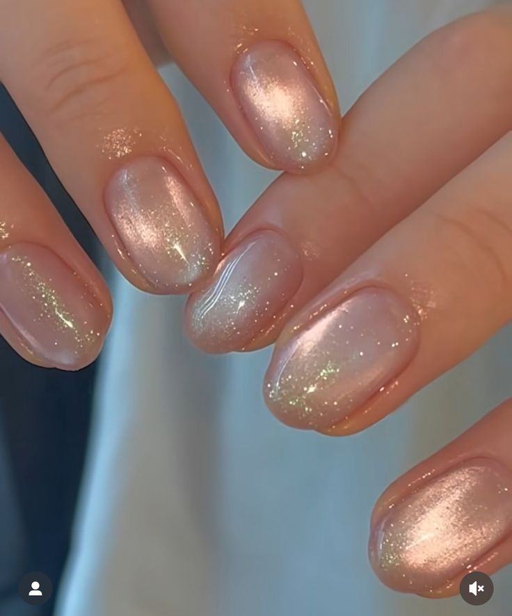 Subtle Nails Short, Aphrodite Inspired Nails, Aphrodite Aesthetic Nails, Iridescent Bridal Nails, Light Pink Opal Nails, Light Pink Velvet Nails, Aphrodite Nails, Mermaidcore Nails Aesthetic, Wedding Manicure