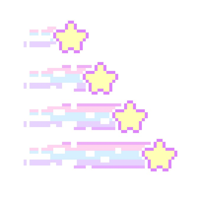 an image of pixelated stars flying in the air on a white background with pastel colors