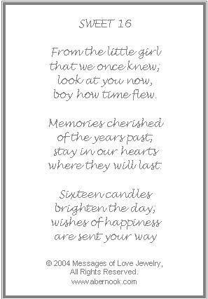 a poem written in black and white with the words sweet 16