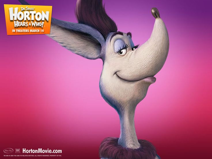 horton the elephant from horton and friends movie standing on his hind legs in front of a pink background