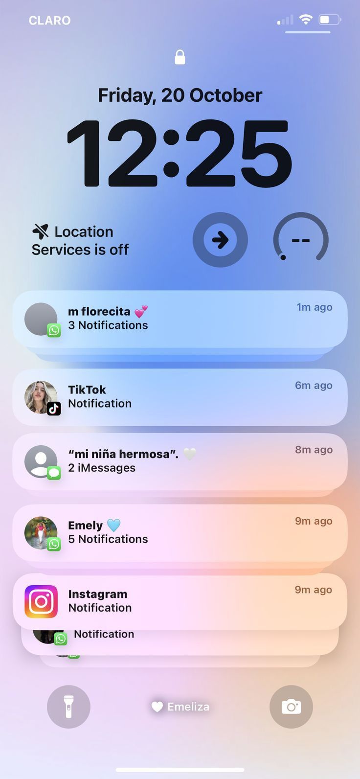 an iphone screen showing the time and location of different people on their cell phones, including two