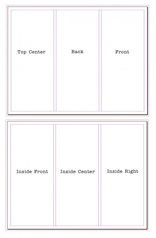 four fold up cards with the words top corner, front and back in white ink