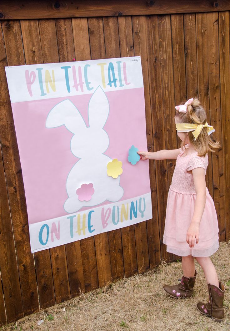 Pin The Tail On The Bunny Easter Game Fun Easter Games, Ruffled Tablecloth, Kids Easter Party, Easter Birthday Party, Easter Games For Kids, Easter Party Games, Bunny Bait, Pin The Tail, Bunny Birthday Party