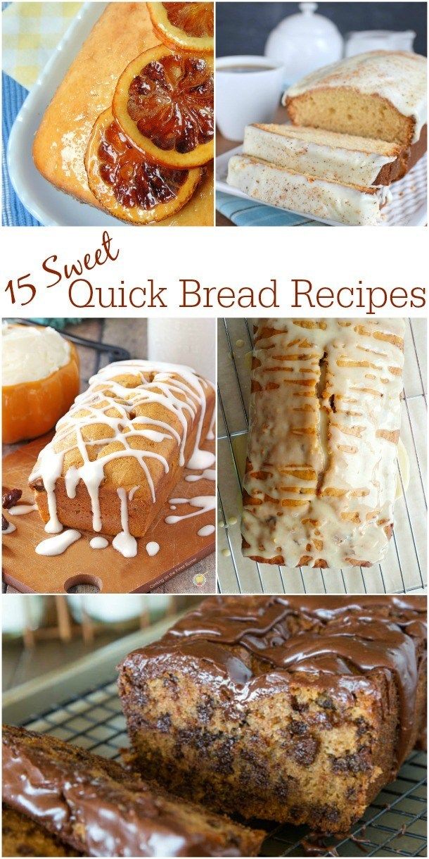 several pictures of breads and pastries on a cooling rack with the words sweet quick bread recipes