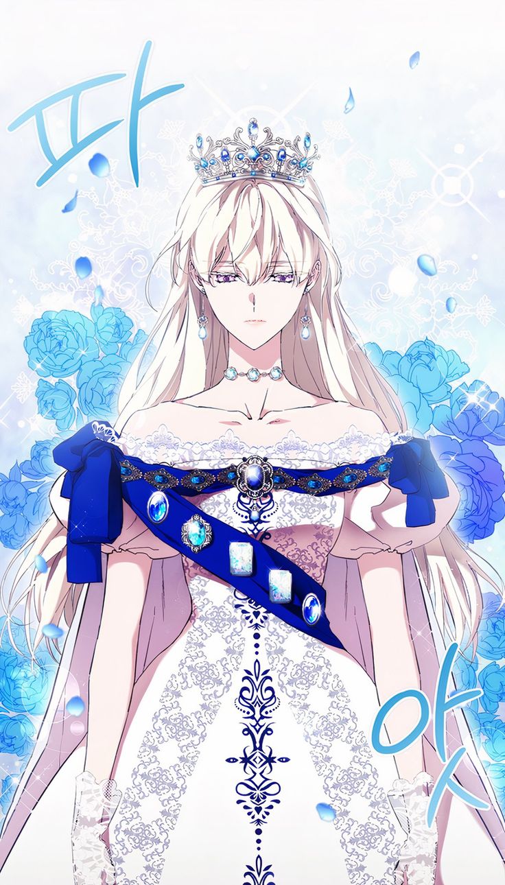 an anime character with long blonde hair wearing a tiara and blue ribbon around her waist