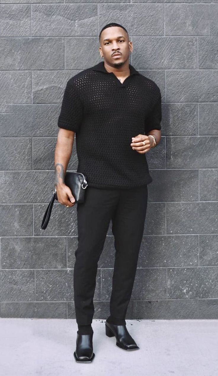 Men In All Black Outfits, Casual Dressy Mens Outfits, Aesthetic Birthday Outfit Men, Black Men Night Out Outfit, Formal Mens Fashion 2023, Mens Nightclub Outfit Men's Fashion, Tshirt And Slacks Outfit Men, Black Men Fashion Swag Classy Casual, Club Fits For Men