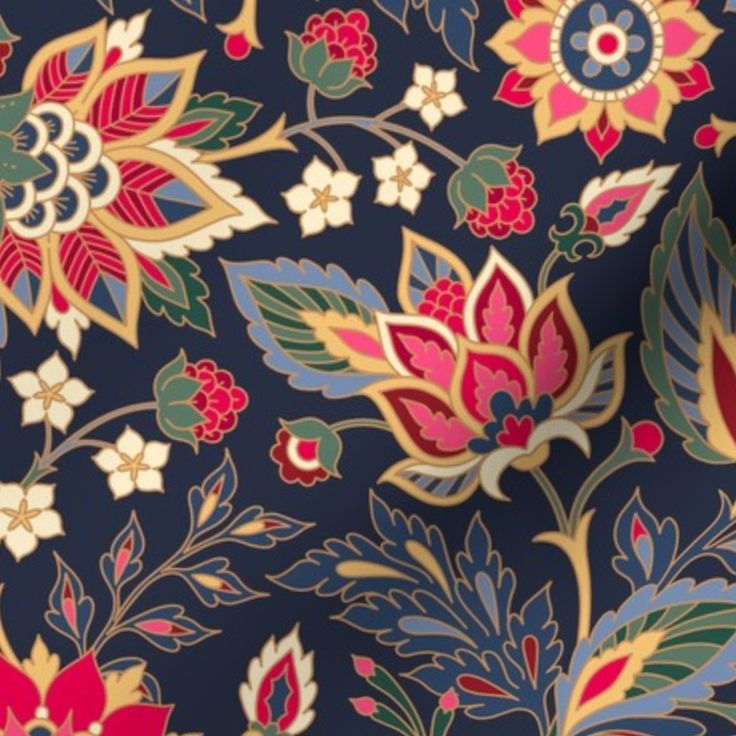 a blue and red floral print fabric