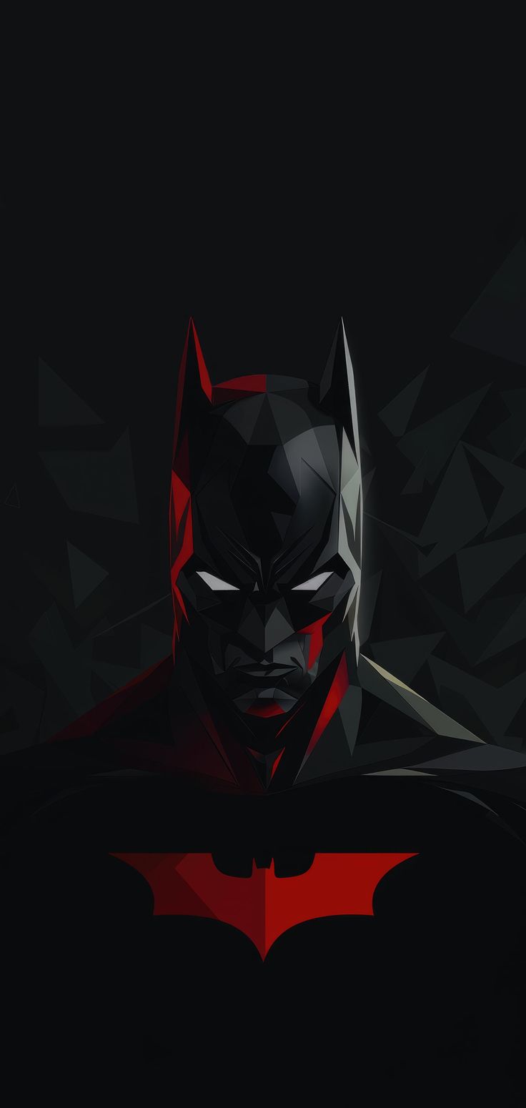 the dark knight batman wallpaper with red and black colors on it's face