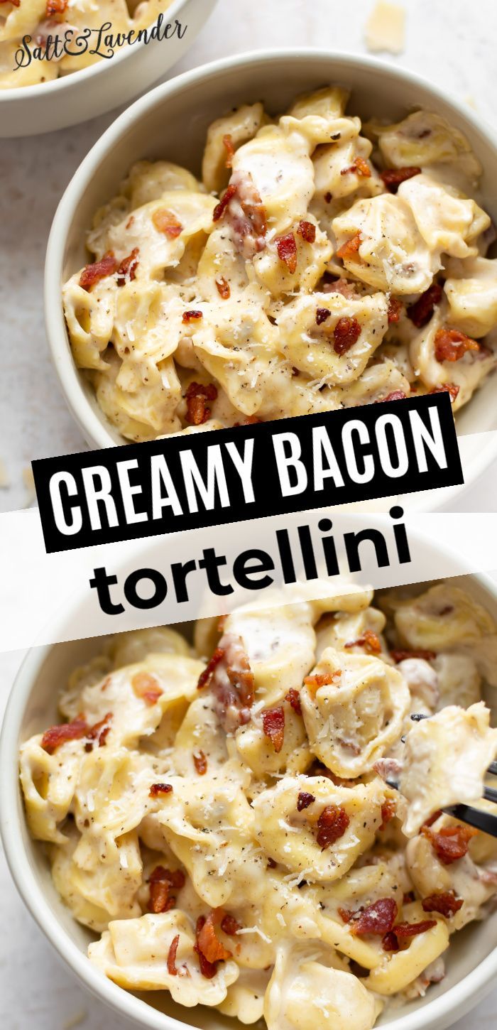 two bowls filled with creamy bacon tortelli