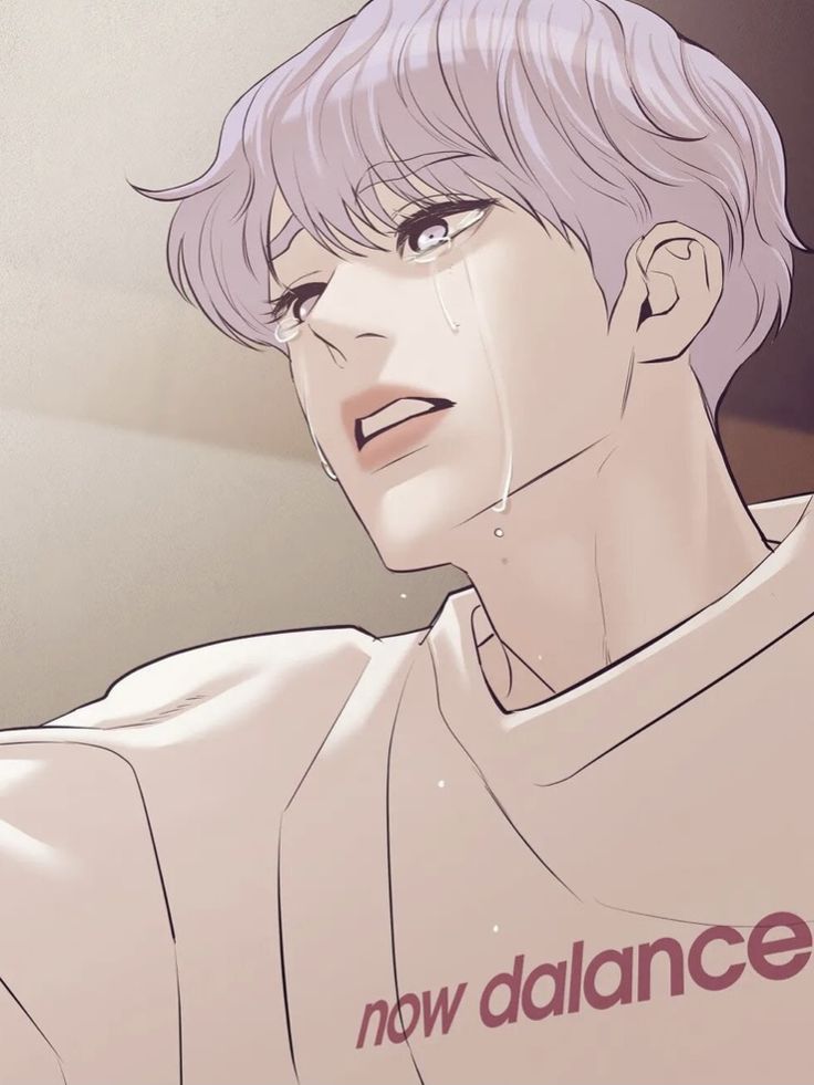 an anime character with white hair and purple hair wearing a t - shirt that says now balance