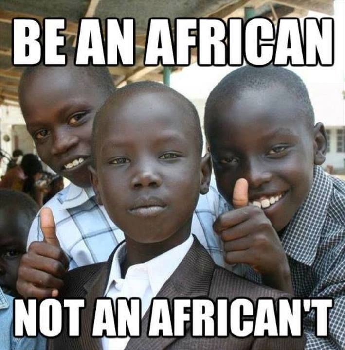 three young boys giving thumbs up with the caption be an african not an african