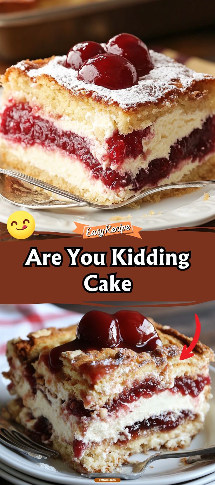 there are two pieces of cake with cherries on the top and one slice is missing