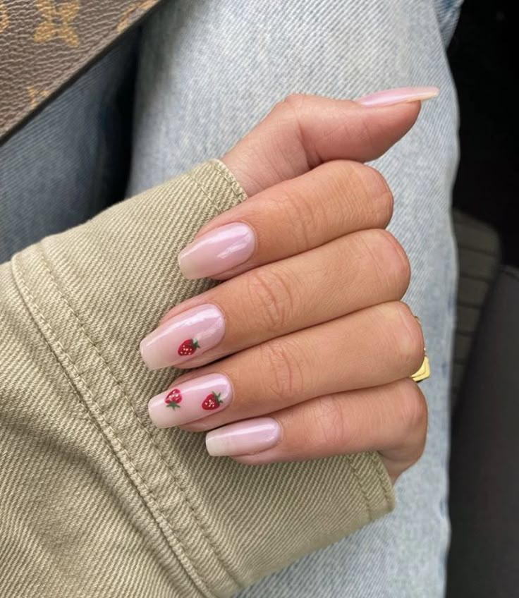 Strawberry Nails, Waterslide Nail Decals, Cute Acrylic Nail Designs, Classic Nails, Short Acrylic Nails Designs, Pink Nail, Neutral Nails, Minimalist Nails, Fire Nails