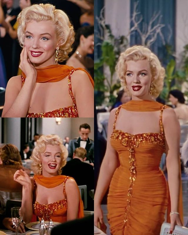 marilyn monroe wearing an orange halter dress in the 1950's and 1960s's