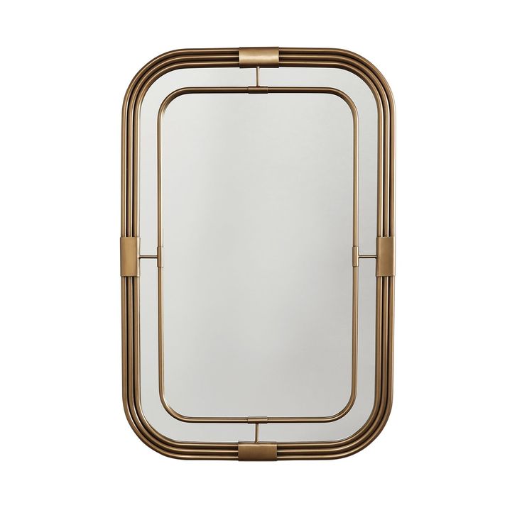 an art deco mirror with gold trimmings on the edges and a rectangular frame