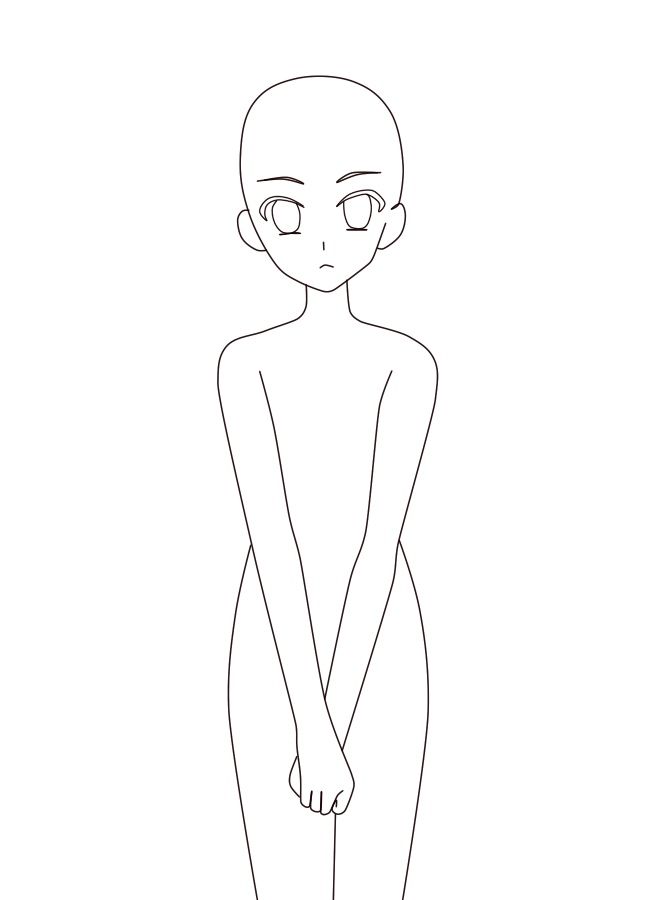 an outline drawing of a person standing with their hands on the hips and legs crossed