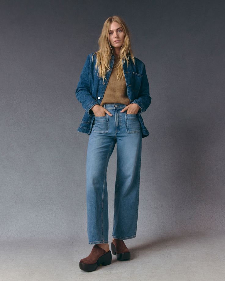 About This Style. This piece features a high rise, front patch pockets, back patch pockets, and a wide leg in full length. Patch Pocket Jeans Outfit, Pocket Jeans Outfit, Patch Pocket Jeans, Demin Shorts, Jeans Mom, Denim Collection, Wide Jeans, Jeans Outfit, Pocket Jeans