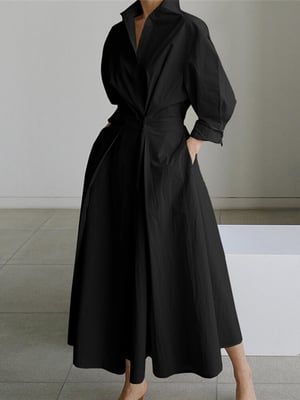 goodpinky Elegant Shirt Dress, Black Linen Dress, Dress Sleeve Length, Maxi Shirts, Sleeves Clothing, Maxi Robes, Vestidos Vintage, Fashion 2024, Long Summer Dresses