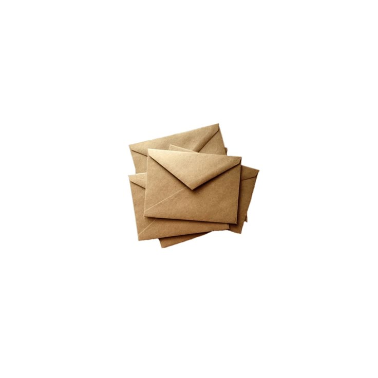 four brown envelopes are stacked on top of each other, with one being folded