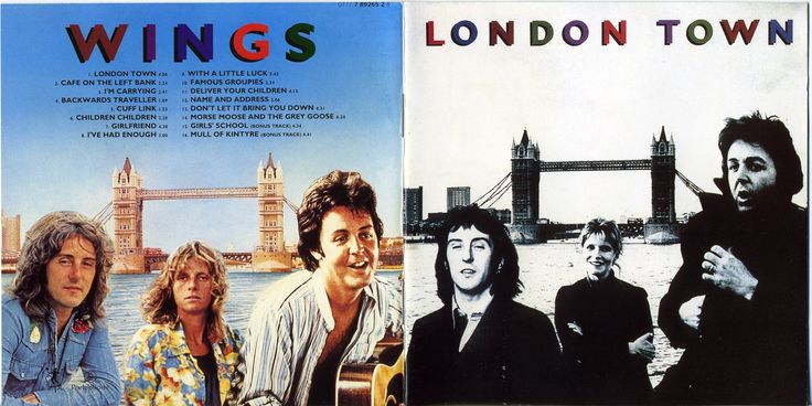 an album cover with the band wings in front of tower bridge and london, england